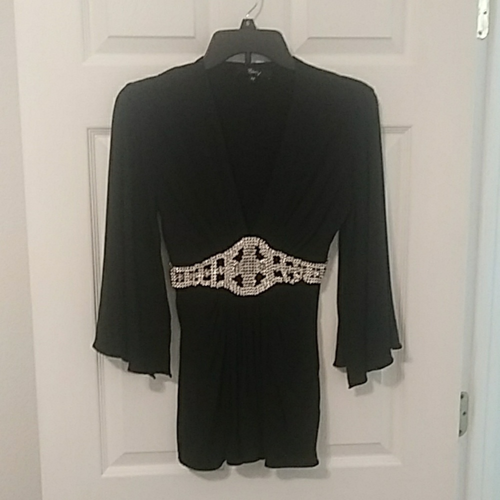 Sky black blouse with rhinestone belt
